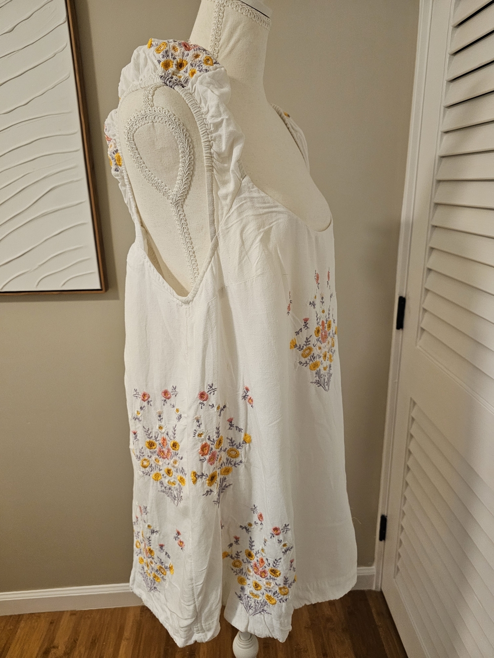 Free People White Mini Dress with Multicolor Floral Embroidery - Picture 8 of 12